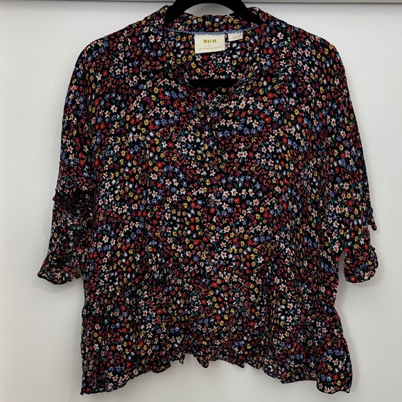 Anthropologie Maeve Mallory Ruffled Blouse in Black Floral - Picture 5 of 9